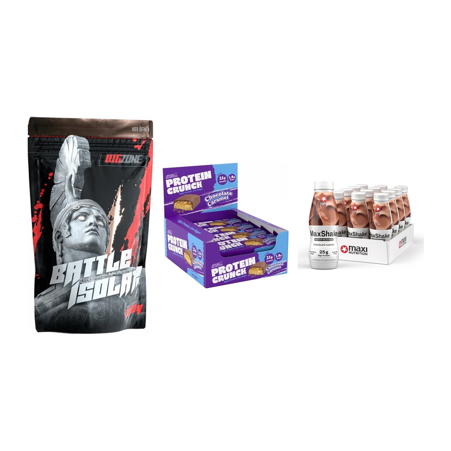 Schokolade Geschmacks-Trio: Big Zone + 3× Applied + 2× MaxiNutritio – alle enthaltenen Artikel