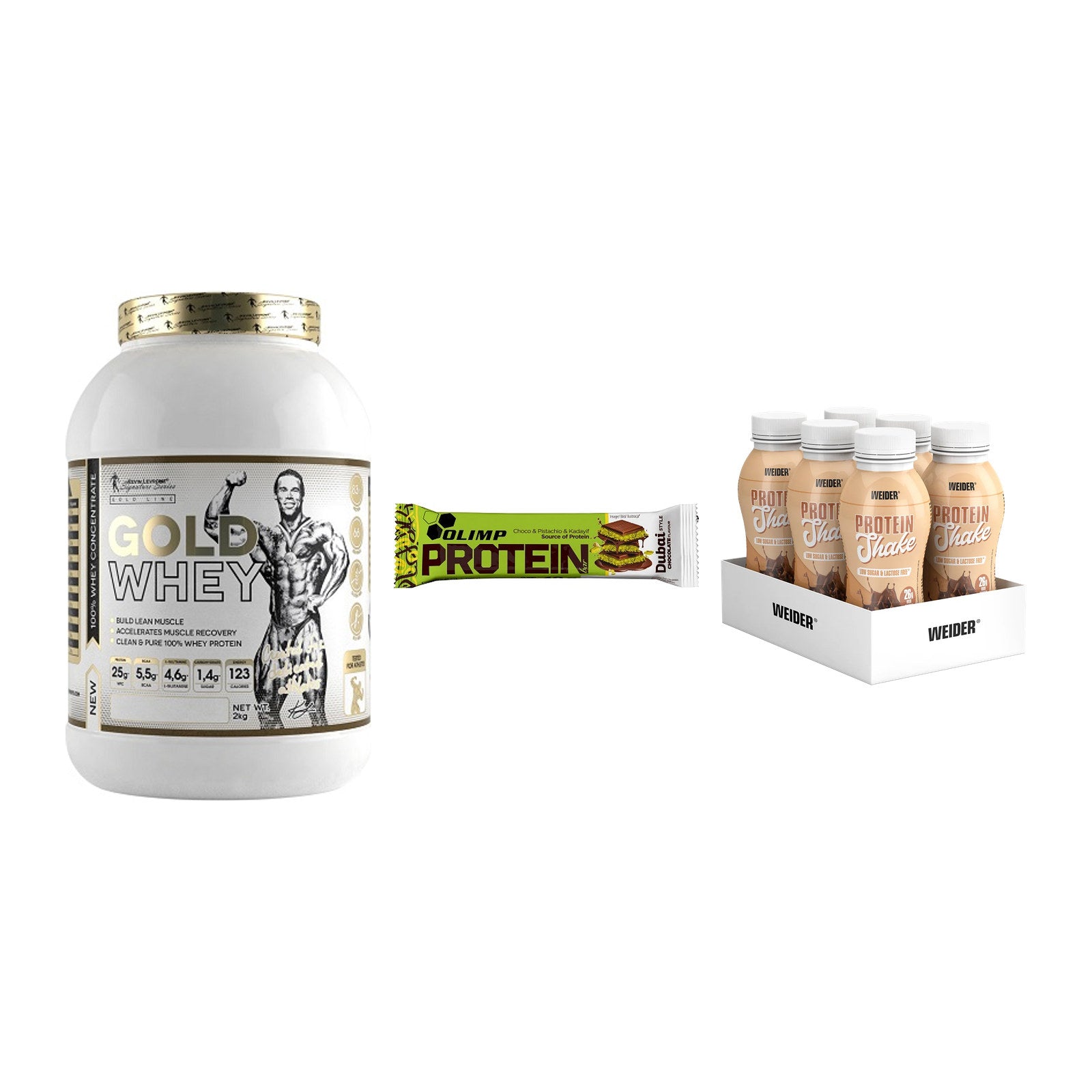 Schokolade Geschmacks-Trio: Kevin Levrone Gold Whey + 2 weitere – alle enthaltenen Artikel