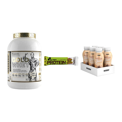 Schokolade Geschmacks-Trio: Kevin Levrone Gold Whey + 2 weitere – alle enthaltenen Artikel