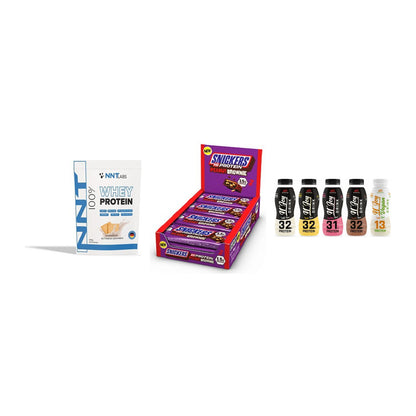 Schokolade Geschmacks-Trio: NNT Whey + 3× Snickers + 2× XXL Nutritio – alle enthaltenen Artikel
