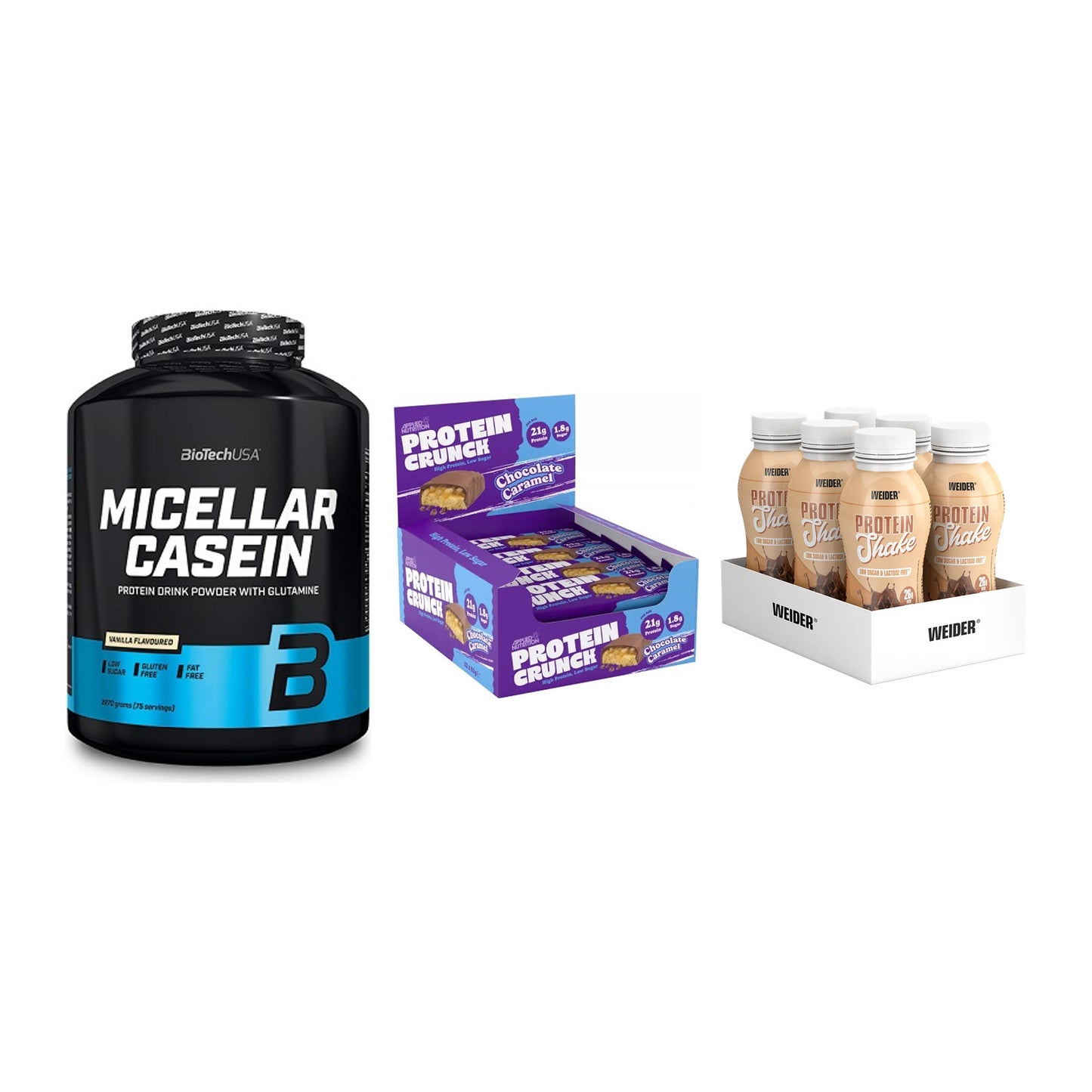 Schokolade Geschmacks-Trio: BioTech + 3× Applied + 2× Weider PROTE – alle enthaltenen Artikel