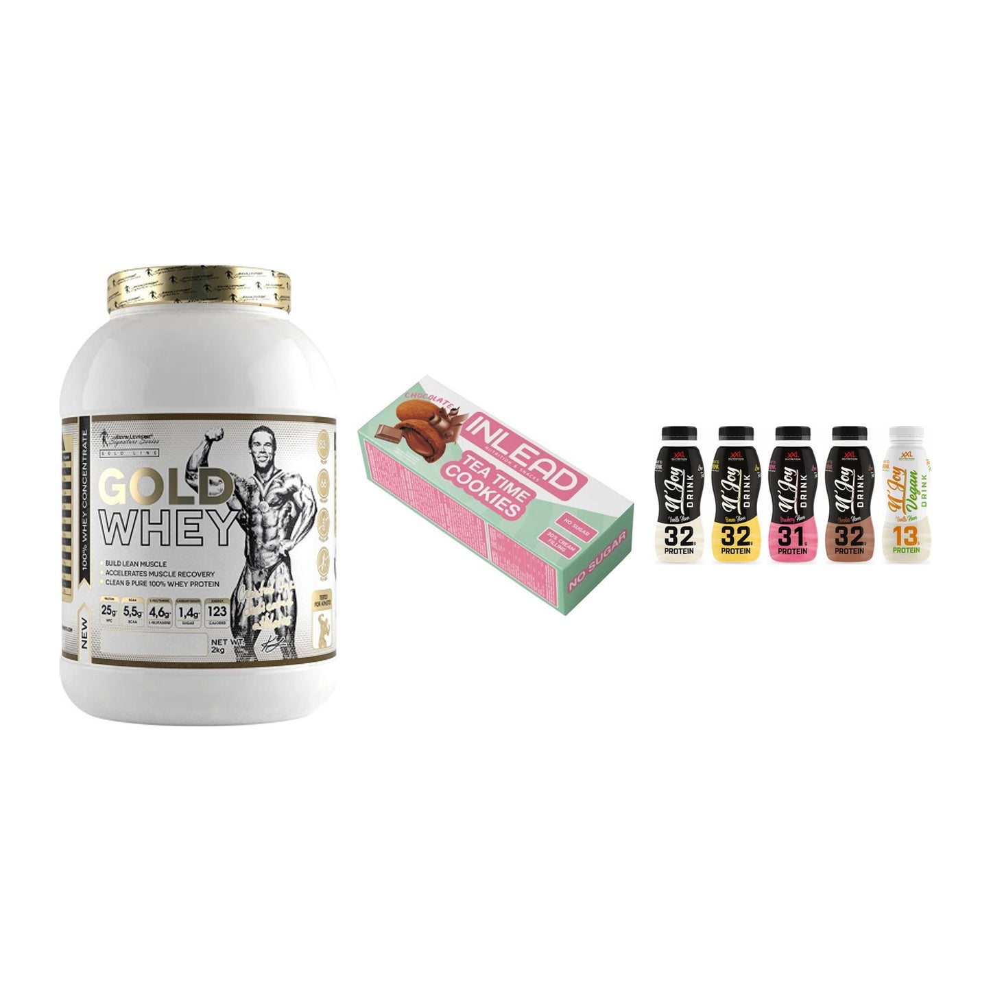 Schokolade Geschmacks-Trio: Kevin Levrone + 3× INLEAD Tea + 1 weitere – alle enthaltenen Artikel