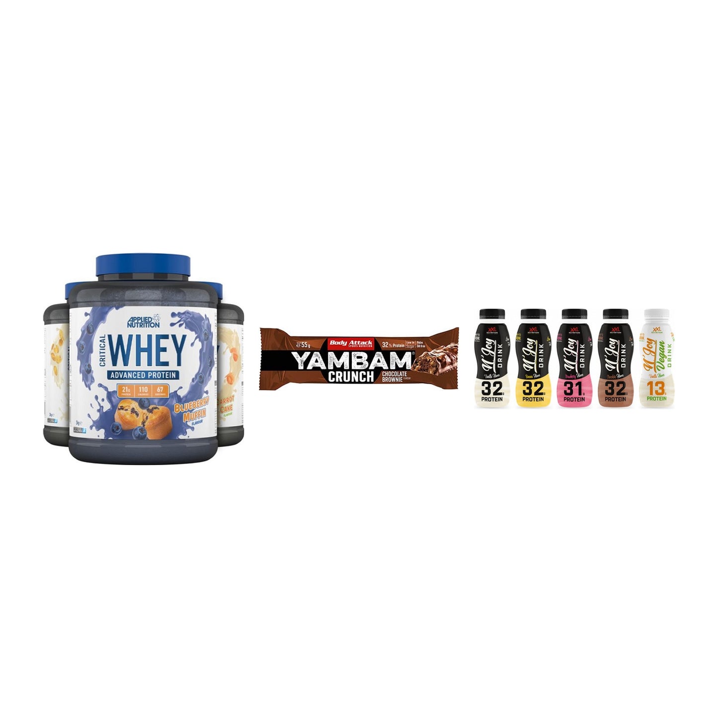 Schokolade Geschmacks-Trio: Applied + 3× Body Attack + 2× XXL Nutritio – alle enthaltenen Artikel