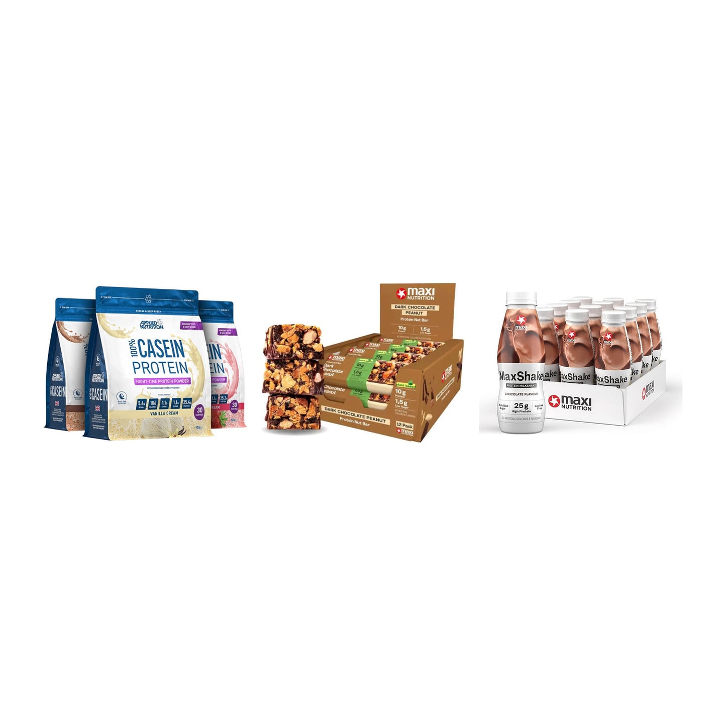 Schokolade Geschmacks-Trio: Applied + 3× MaxiNutrition + 1 weitere – alle enthaltenen Artikel