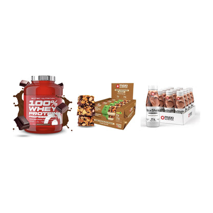 Schokolade Geschmacks-Trio: Scitec 100% + 3× MaxiNutrition + 1 weitere – alle enthaltenen Artikel