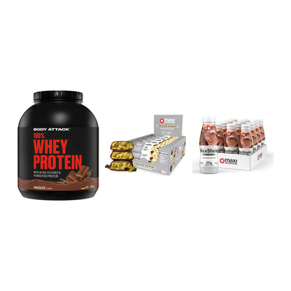 Schokolade Geschmacks-Trio: Body Attack + 3× MaxiNutrition + 1 weitere – alle enthaltenen Artikel