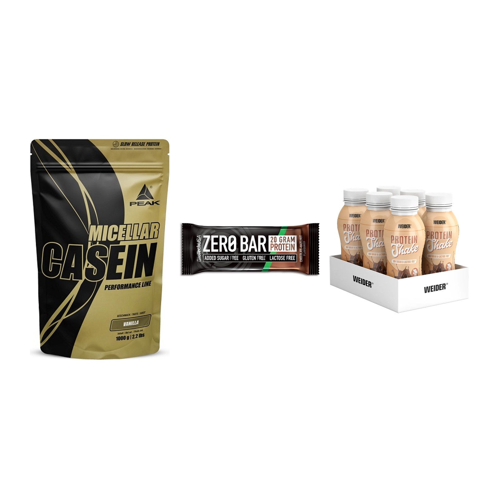 Schokolade Geschmacks-Trio: Peak Micellar Casein + 2 weitere – alle enthaltenen Artikel
