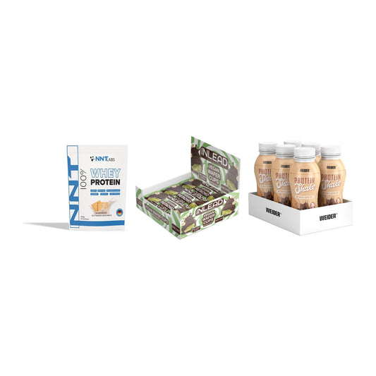Schokolade Geschmacks-Trio: NNT Whey + 3× INLEAD Wafer + 1 weitere – alle enthaltenen Artikel