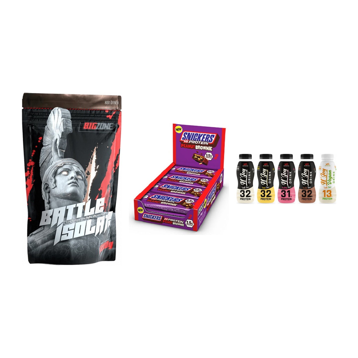 Schokolade Geschmacks-Trio: Big Zone + 3× Snickers + 2× XXL Nutritio – alle enthaltenen Artikel