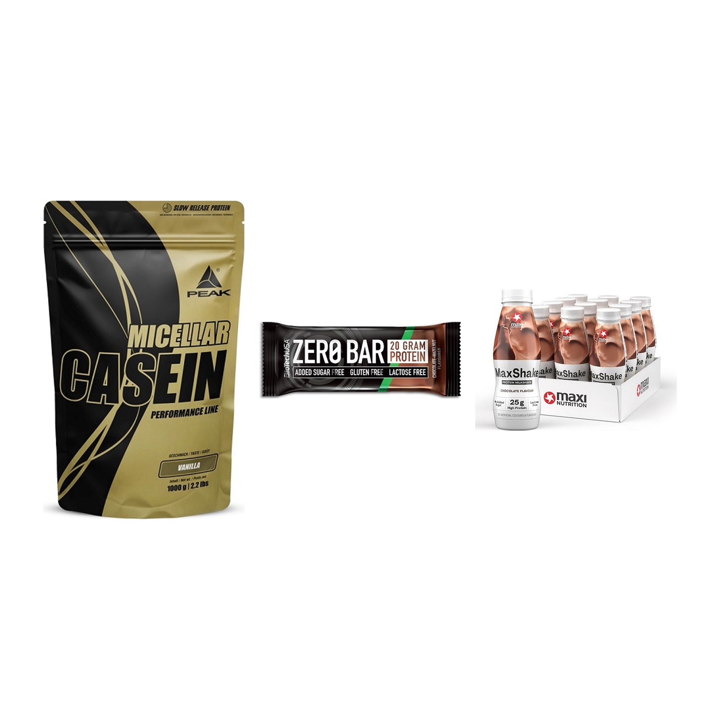 Schokolade Geschmacks-Trio: Peak Micellar Casein + 2 weitere – alle enthaltenen Artikel