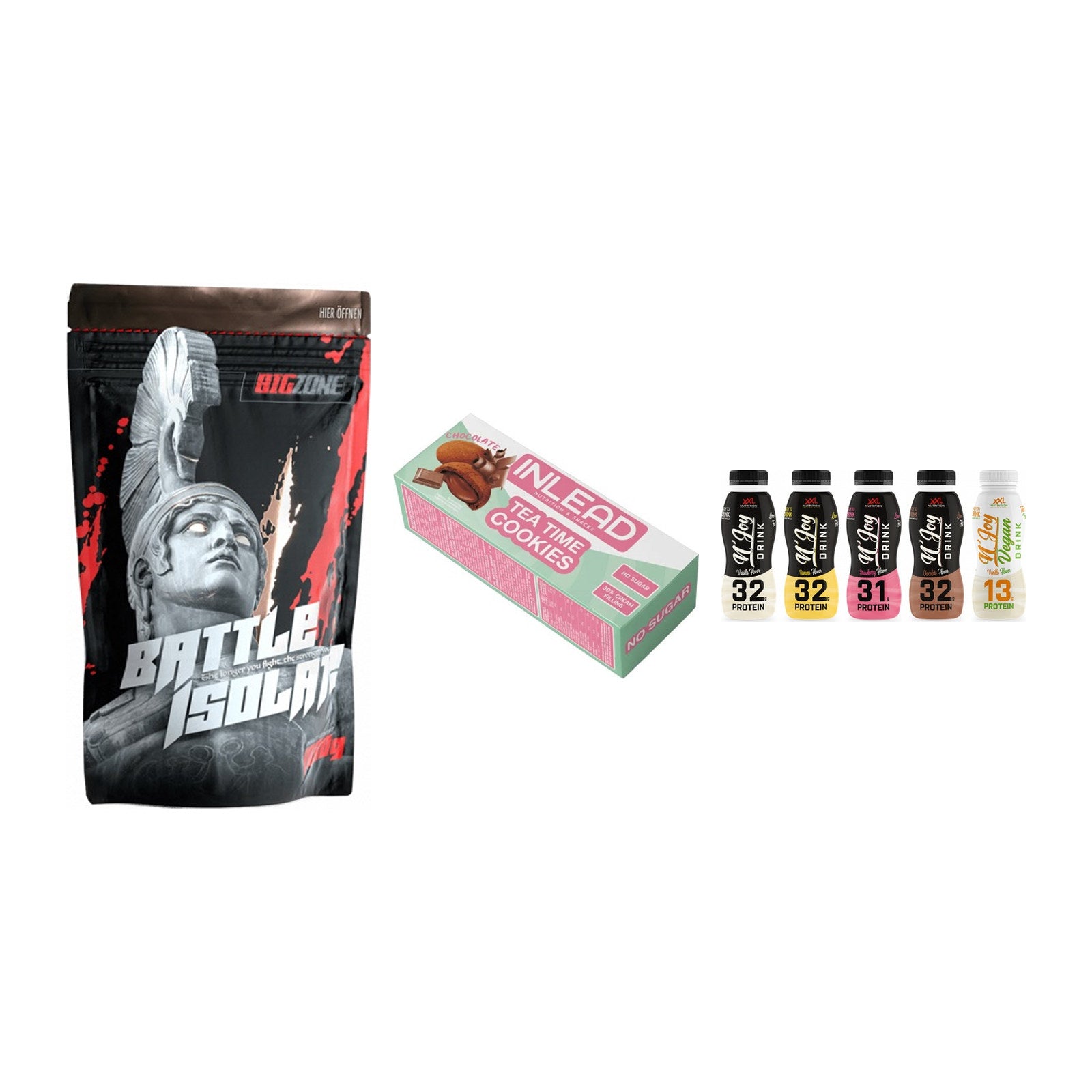 Schokolade Geschmacks-Trio: Big Zone + 3× INLEAD Tea + 2× XXL Nutritio – alle enthaltenen Artikel