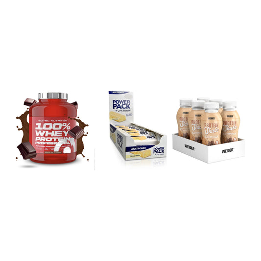 Schokolade Geschmacks-Trio: Scitec 100% + 3× Multipower + 1 weitere – alle enthaltenen Artikel