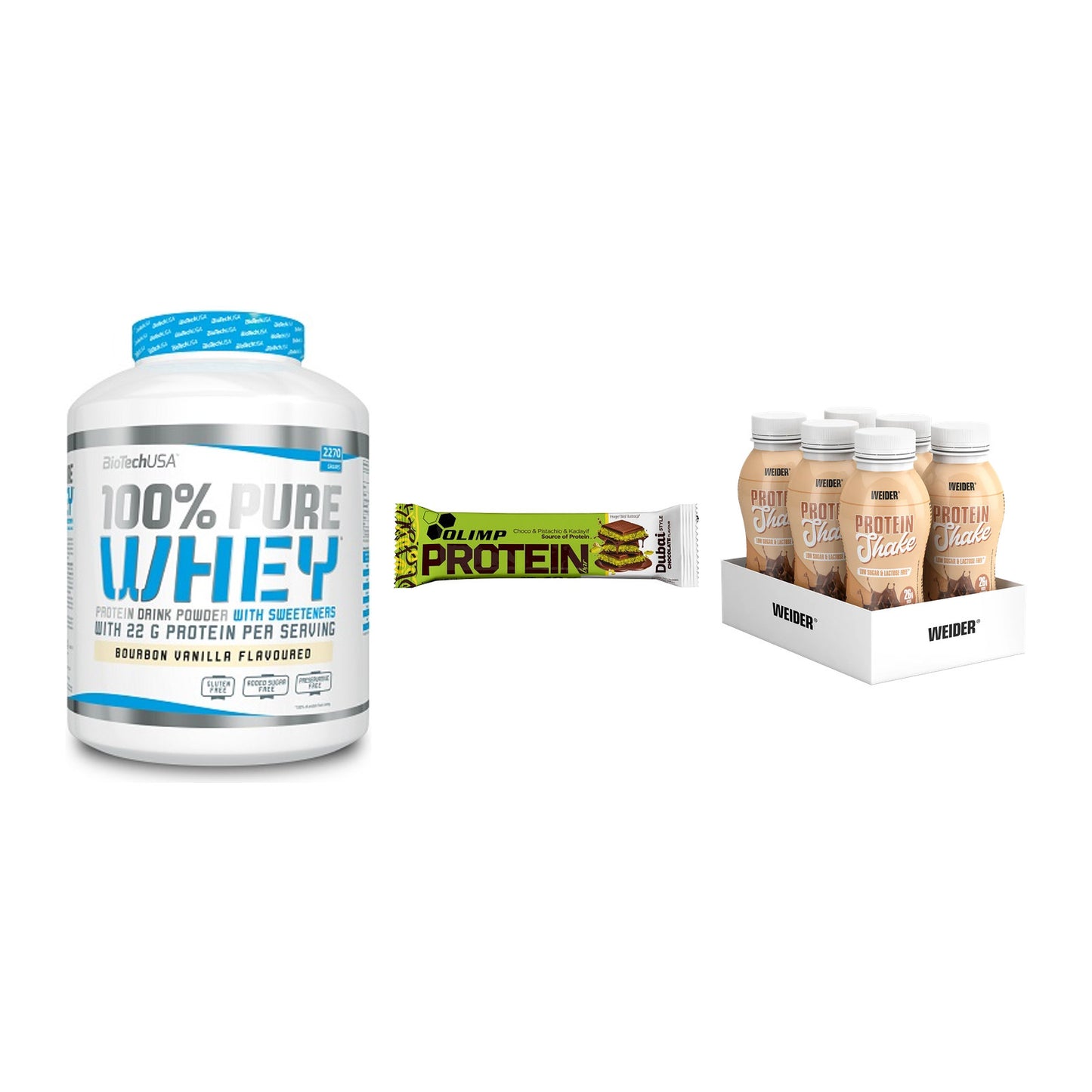 Schokolade Geschmacks-Trio: BioTech 100% Pure Whey + 2 weitere – alle enthaltenen Artikel