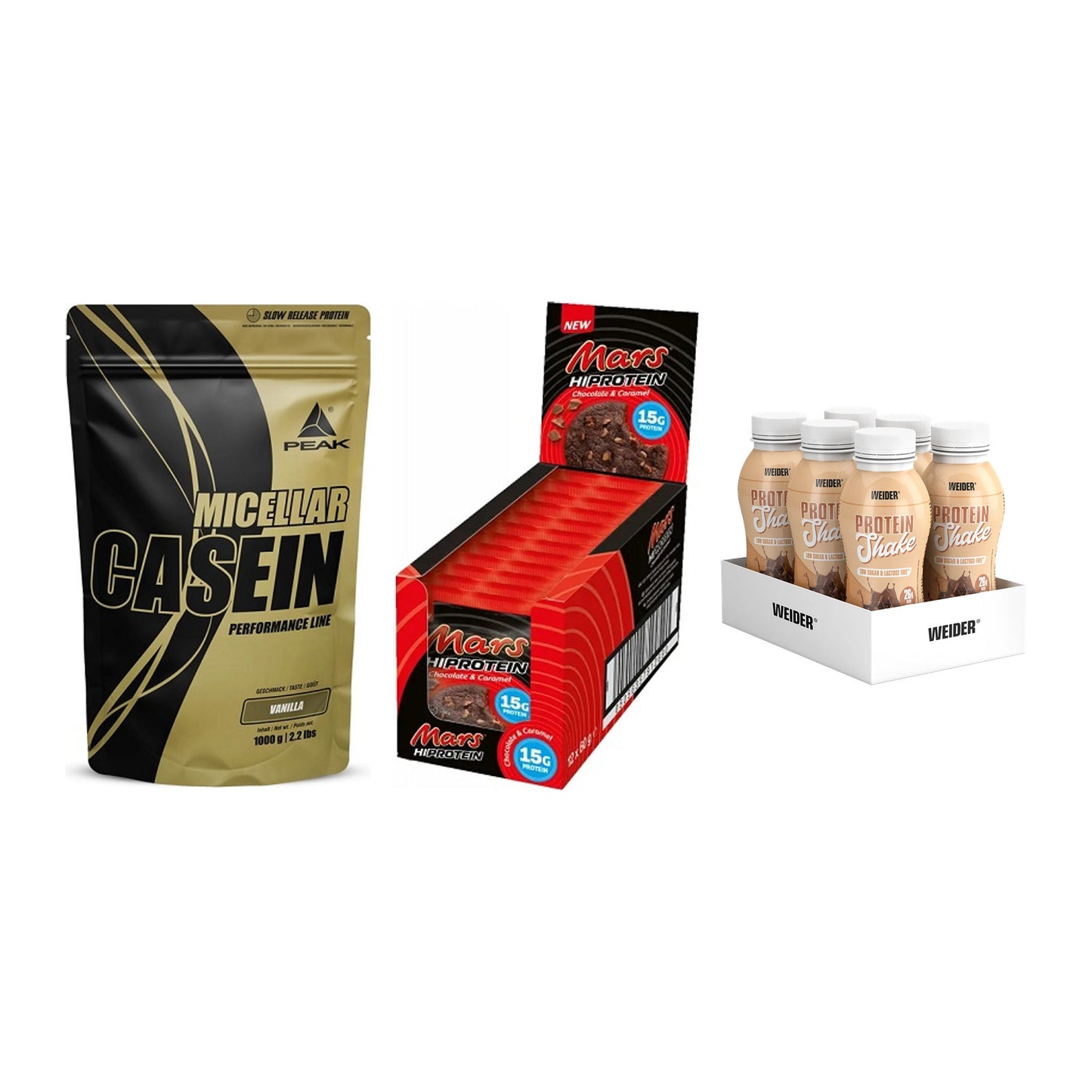 Schokolade Geschmacks-Trio: Peak Micellar + 3× Mars High + 1 weitere – alle enthaltenen Artikel