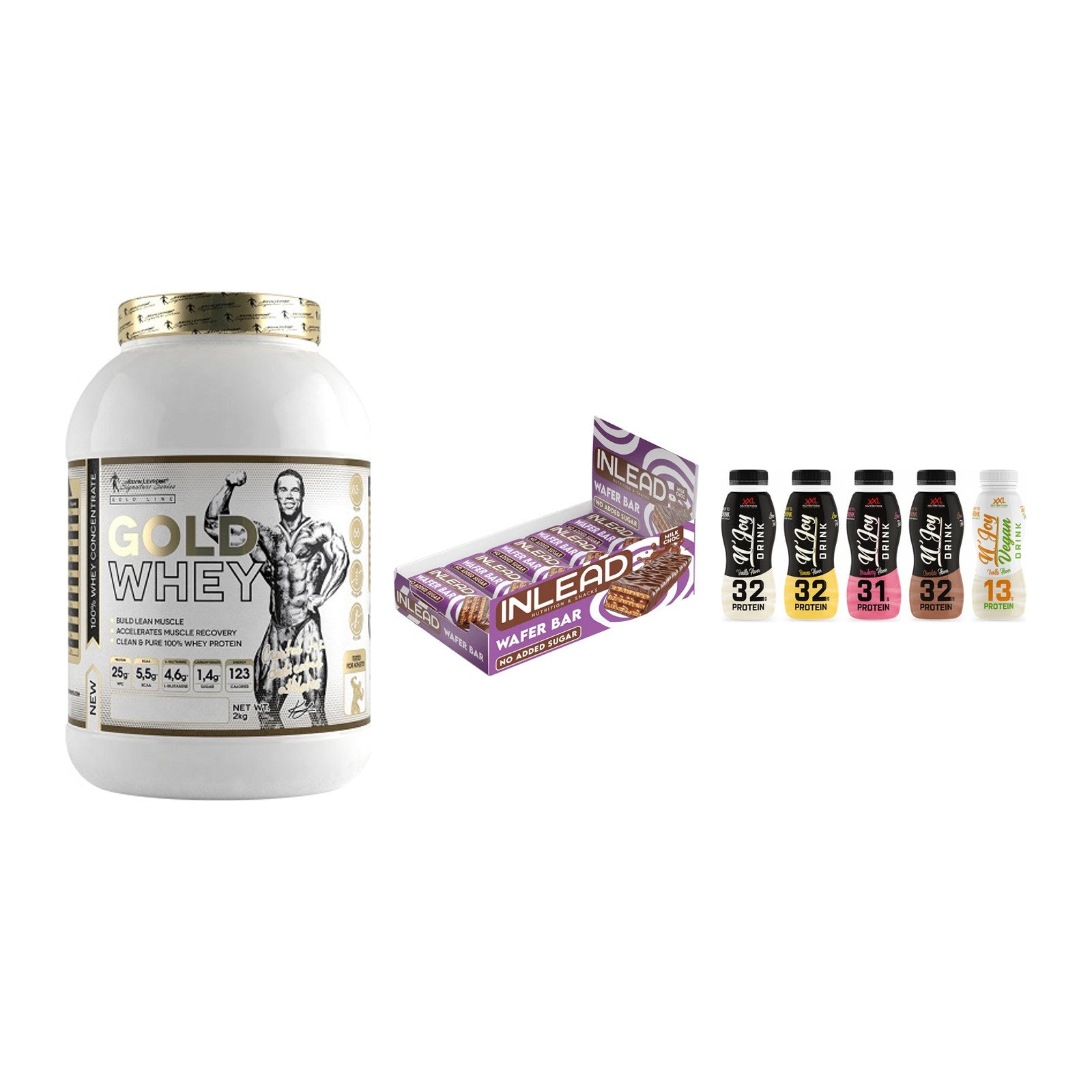 Schokolade Geschmacks-Trio: Kevin Levrone Gold Whey + 2 weitere – alle enthaltenen Artikel