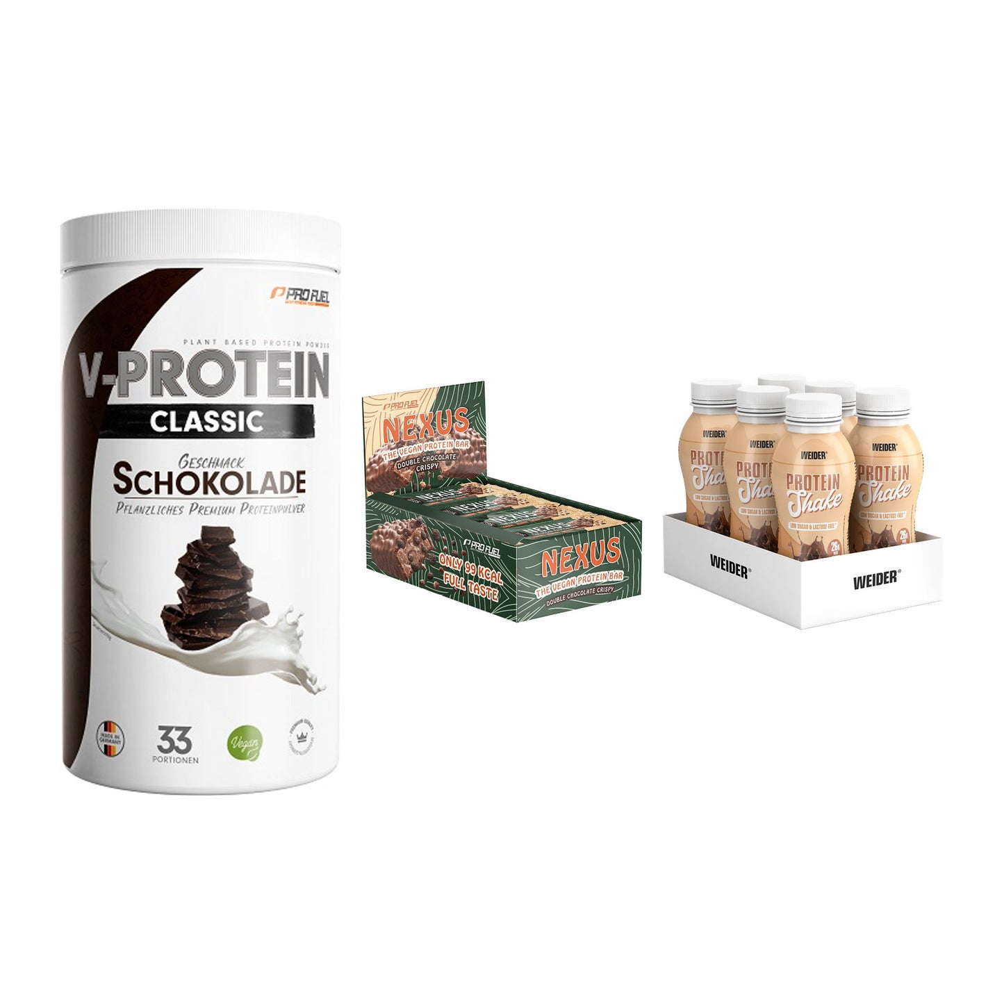 Schokolade Geschmacks-Trio: ProFuel VEGAN PROTEIN + 2 weitere – alle enthaltenen Artikel
