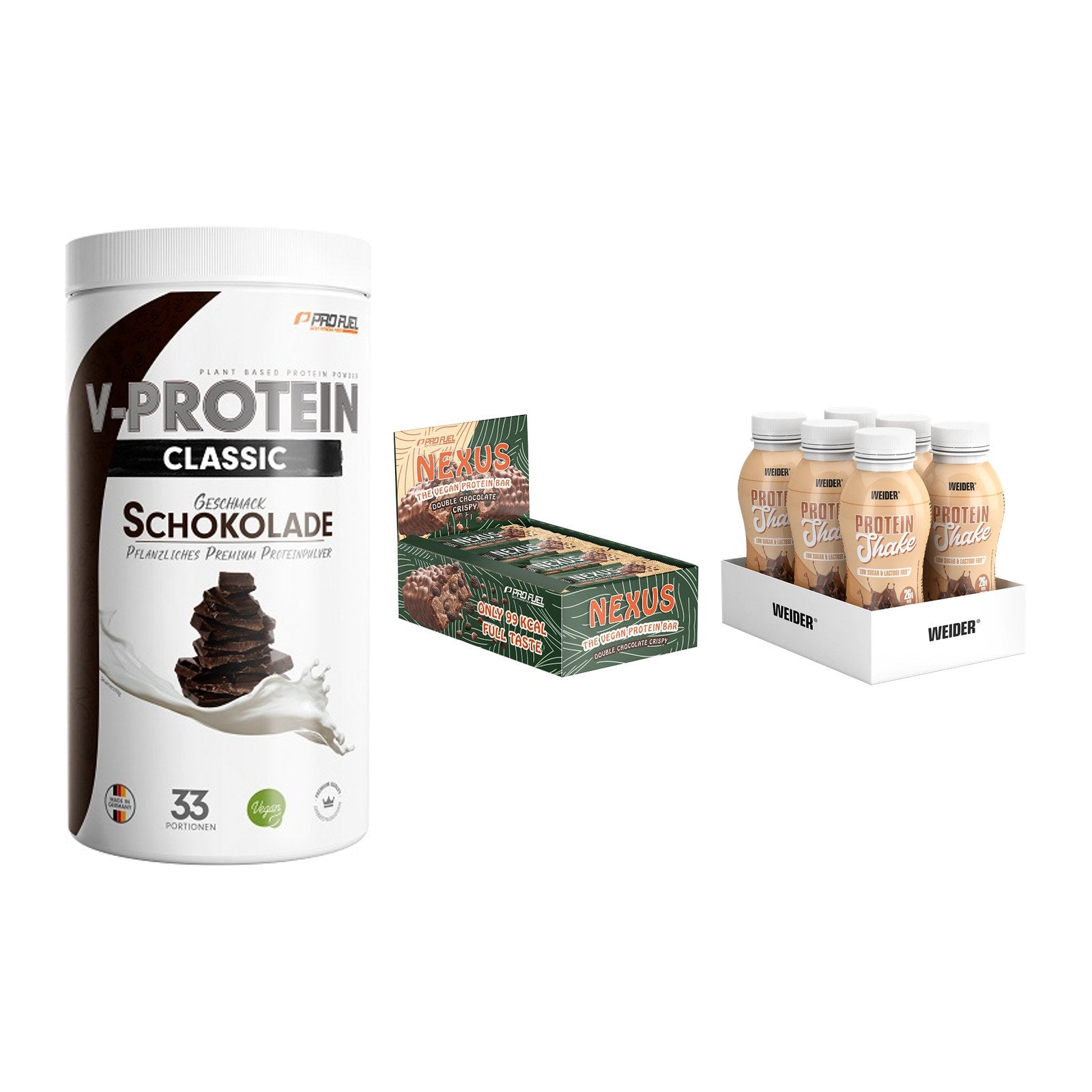 Schokolade Geschmacks-Trio: ProFuel VEGAN PROTEIN + 2 weitere – alle enthaltenen Artikel