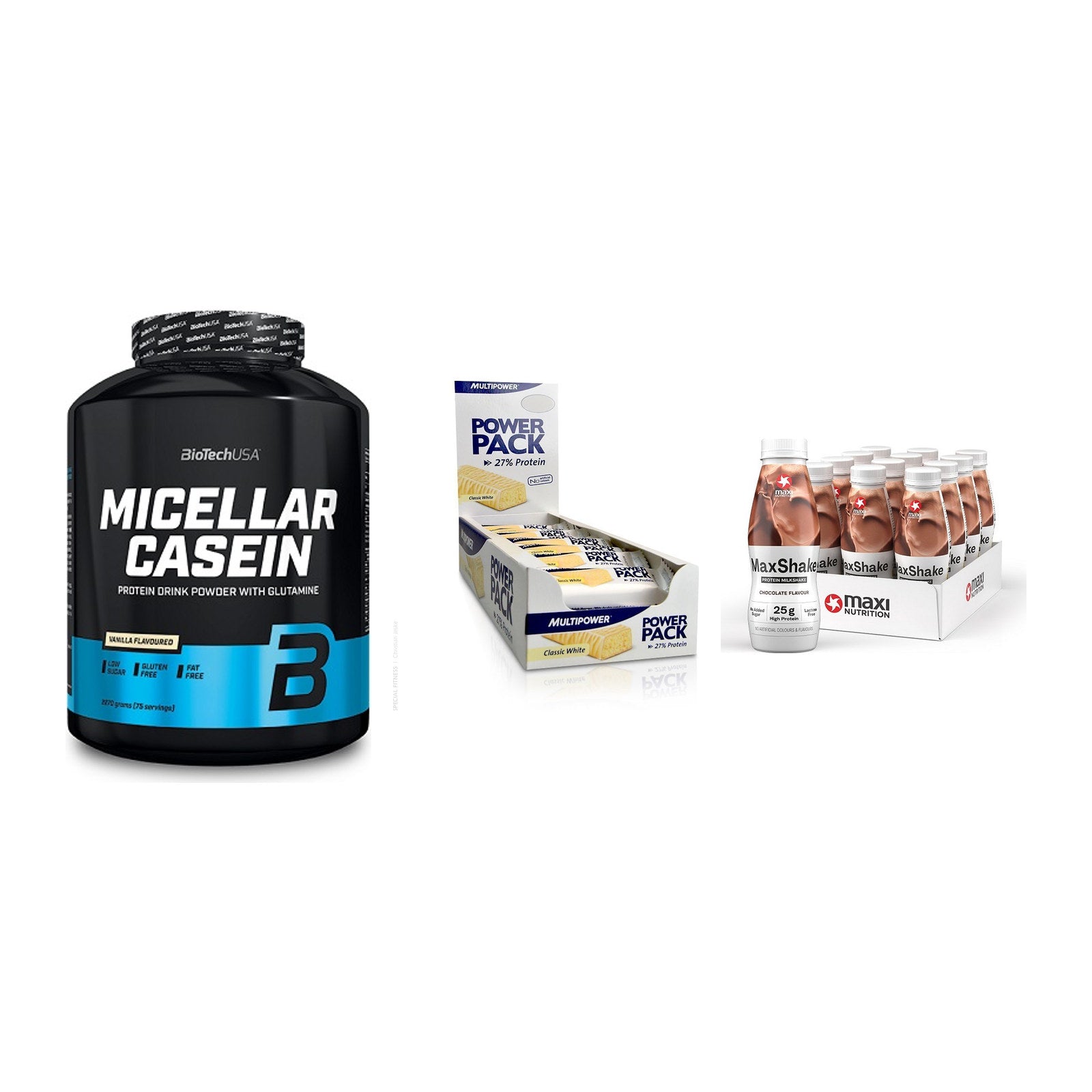Schokolade Geschmacks-Trio: BioTech + 3× Multipower + 2× MaxiNutritio – alle enthaltenen Artikel