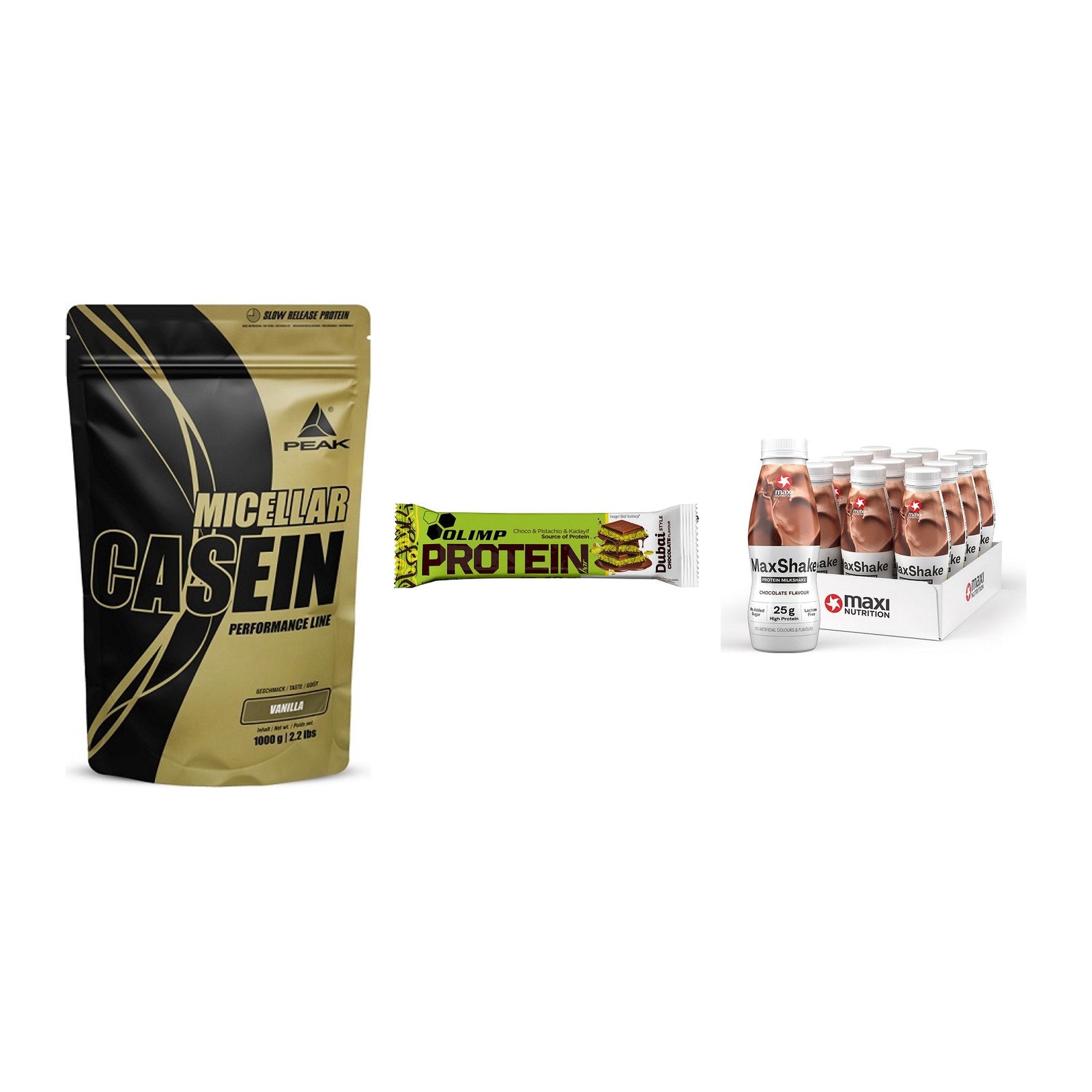 Schokolade Geschmacks-Trio: Peak Micellar Casein + 2 weitere – alle enthaltenen Artikel
