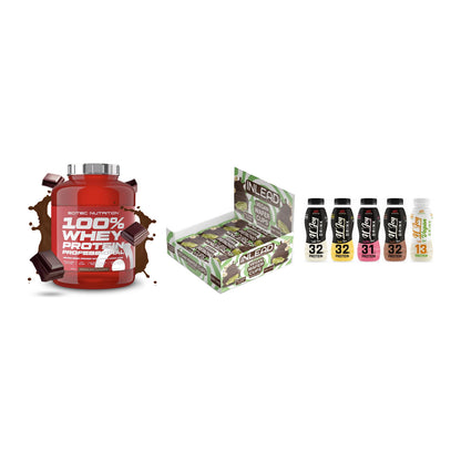 Schokolade Geschmacks-Trio: Scitec 100% + 3× INLEAD Wafer + 1 weitere – alle enthaltenen Artikel