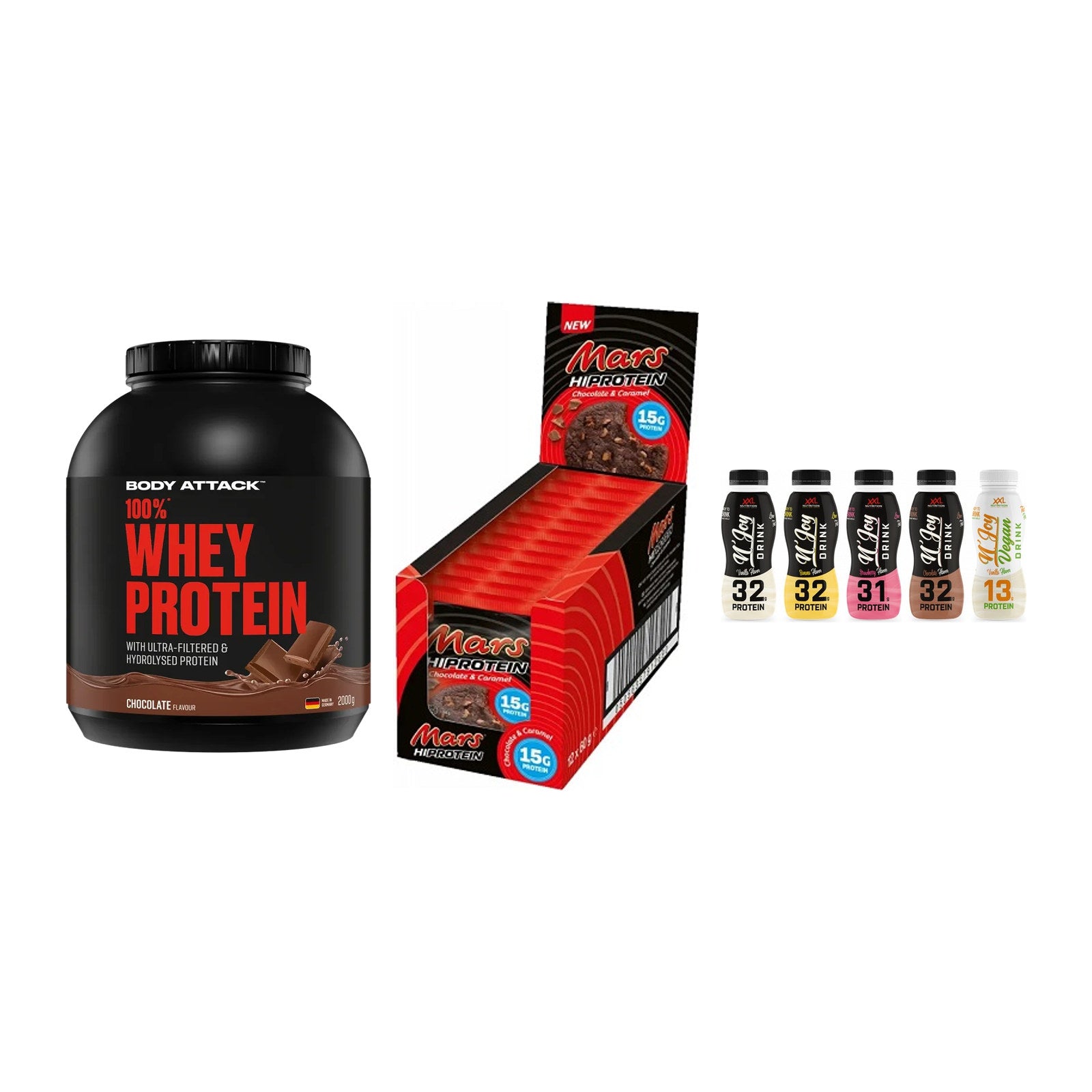 Schokolade Geschmacks-Trio: Body Attack + 3× Mars High + 1 weitere – alle enthaltenen Artikel