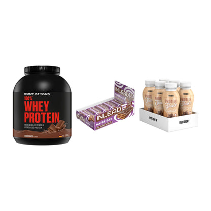Schokolade Geschmacks-Trio: Body Attack + 3× INLEAD Wafer + 1 weitere – alle enthaltenen Artikel