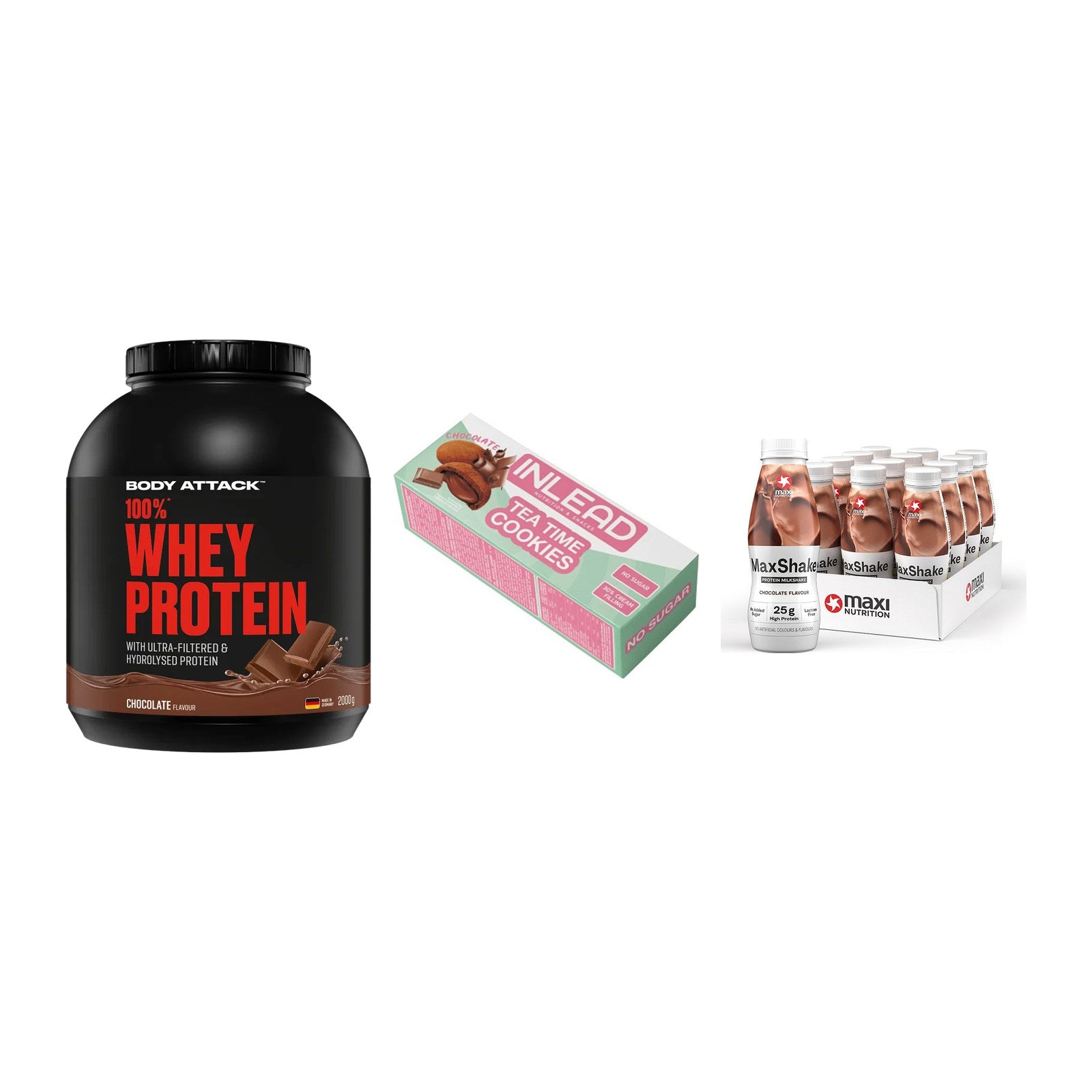 Schokolade Geschmacks-Trio: Body Attack + 3× INLEAD Tea + 1 weitere – alle enthaltenen Artikel