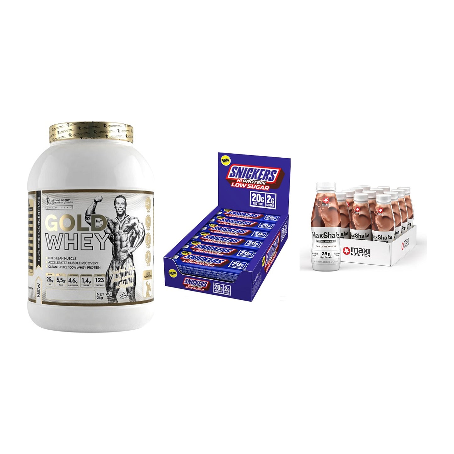 Schokolade Geschmacks-Trio: Kevin Levrone Gold Whey + 2 weitere – alle enthaltenen Artikel