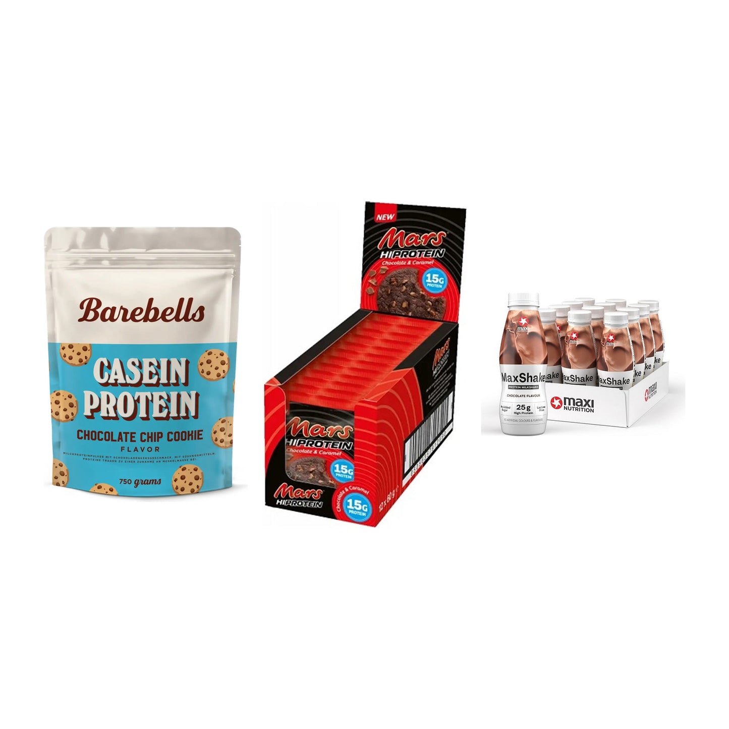 Schokolade Geschmacks-Trio: Barebells + 3× Mars High + 2× MaxiNutritio – alle enthaltenen Artikel