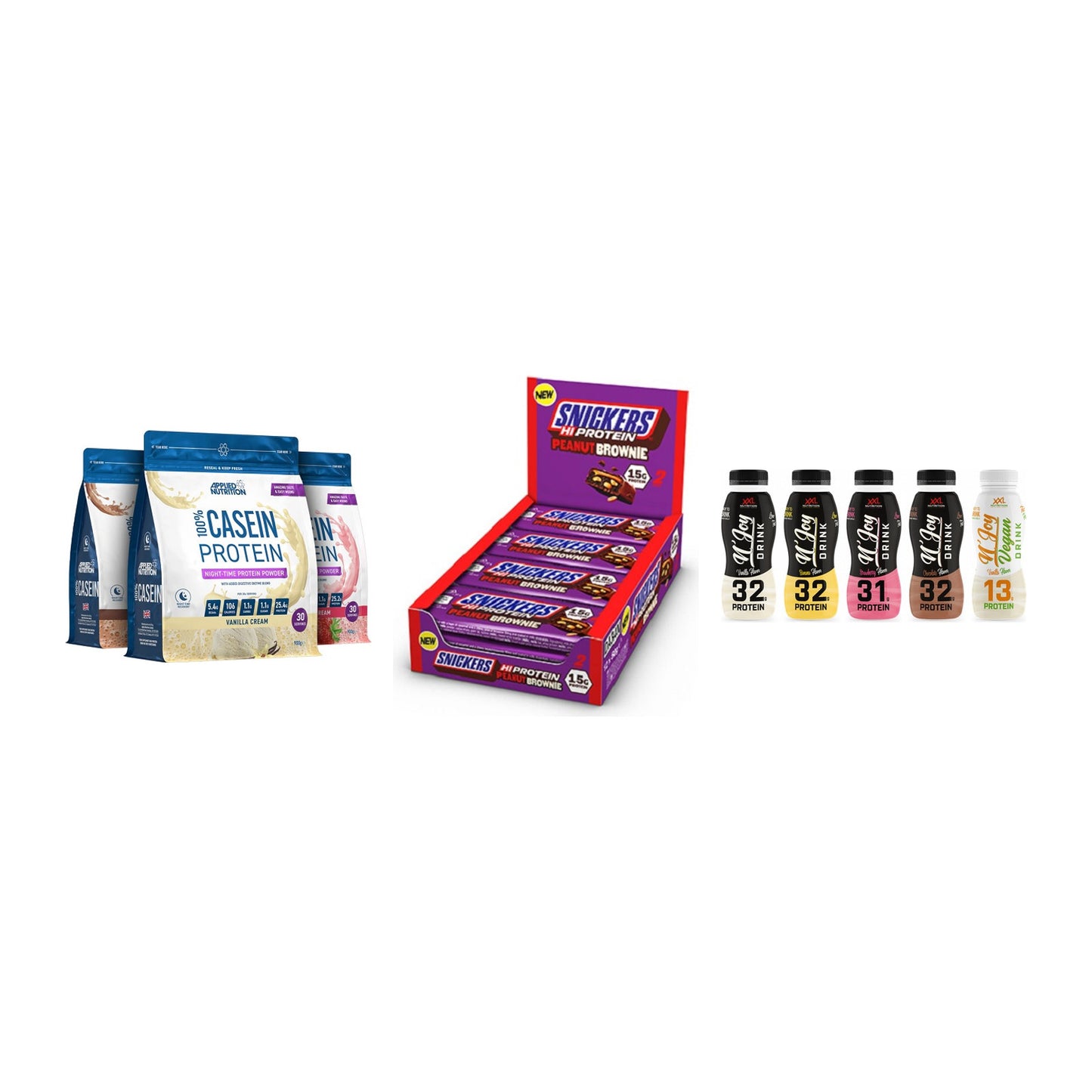 Schokolade Geschmacks-Trio: Applied + 3× Snickers + 2× XXL Nutritio – alle enthaltenen Artikel