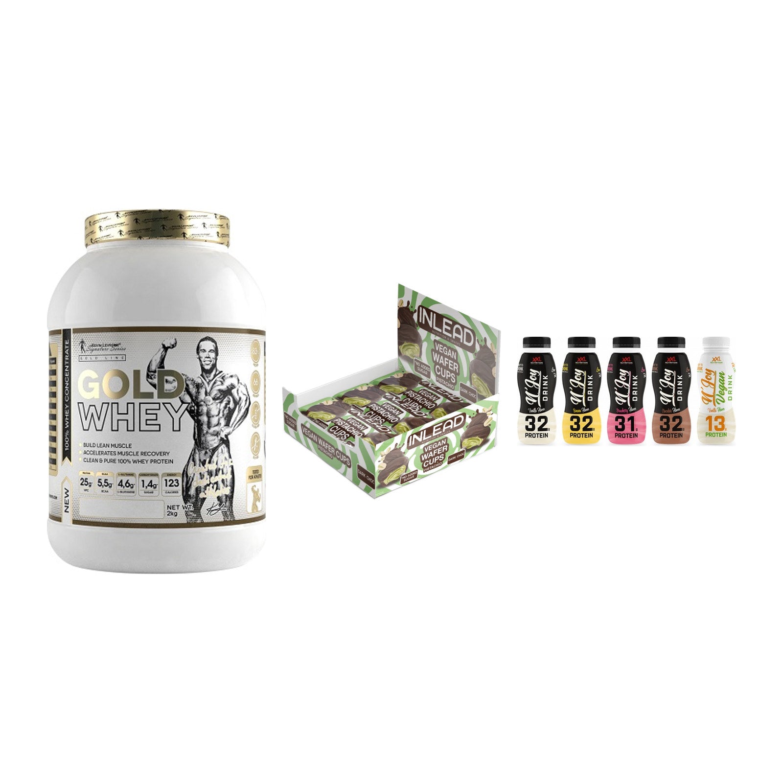 Schokolade Geschmacks-Trio: Kevin Levrone Gold Whey + 2 weitere – alle enthaltenen Artikel