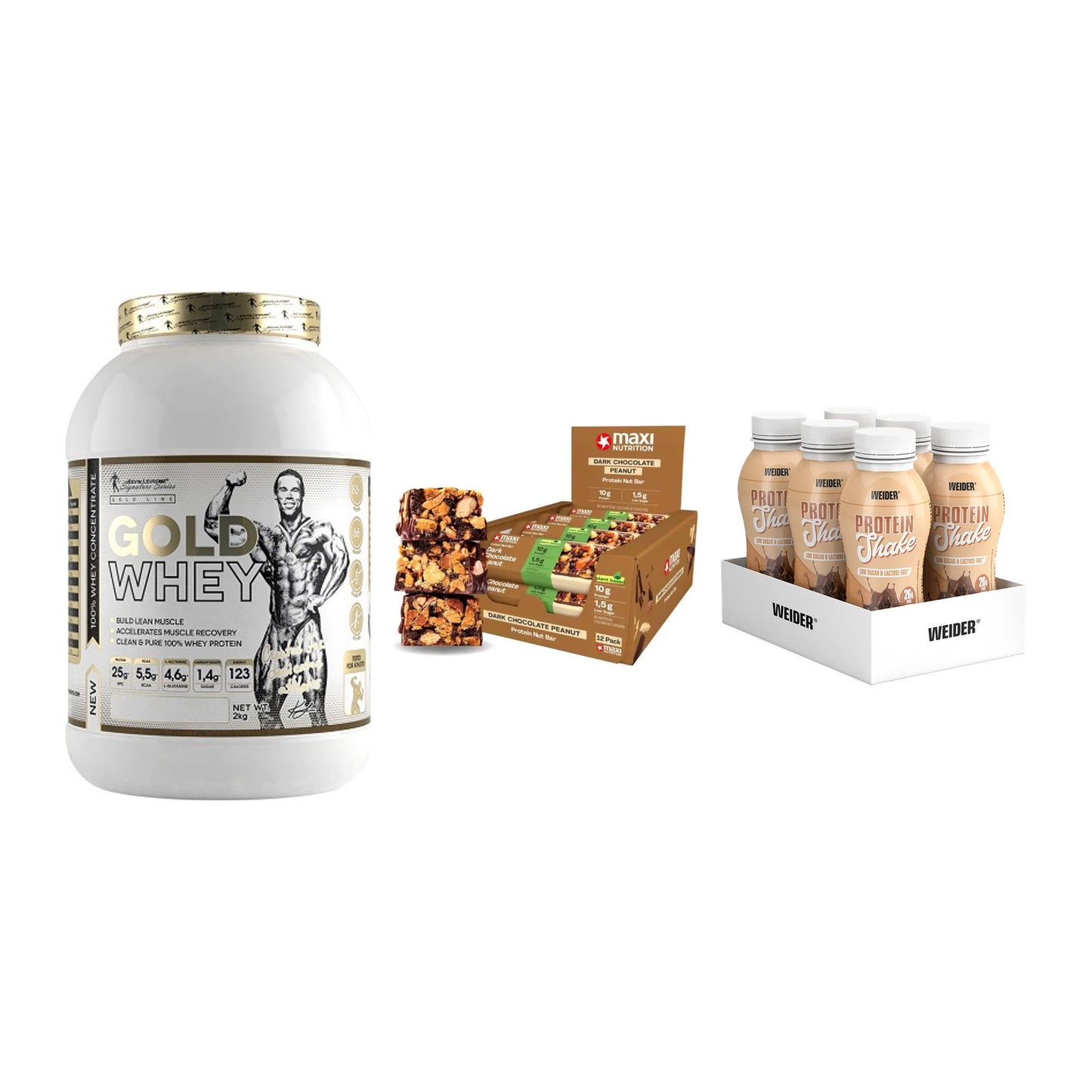 Schokolade Geschmacks-Trio: Kevin Levrone Gold Whey + 2 weitere – alle enthaltenen Artikel