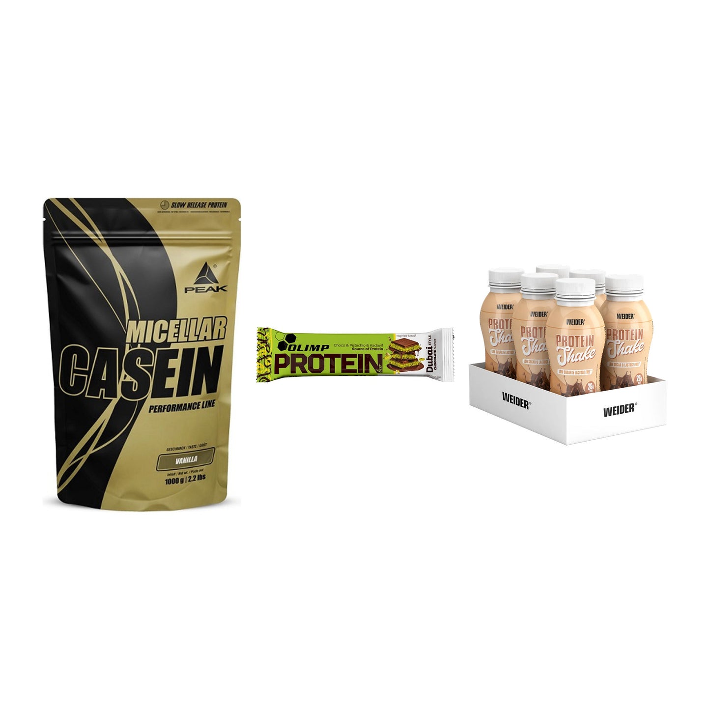 Schokolade Geschmacks-Trio: Peak Micellar Casein + 2 weitere – alle enthaltenen Artikel