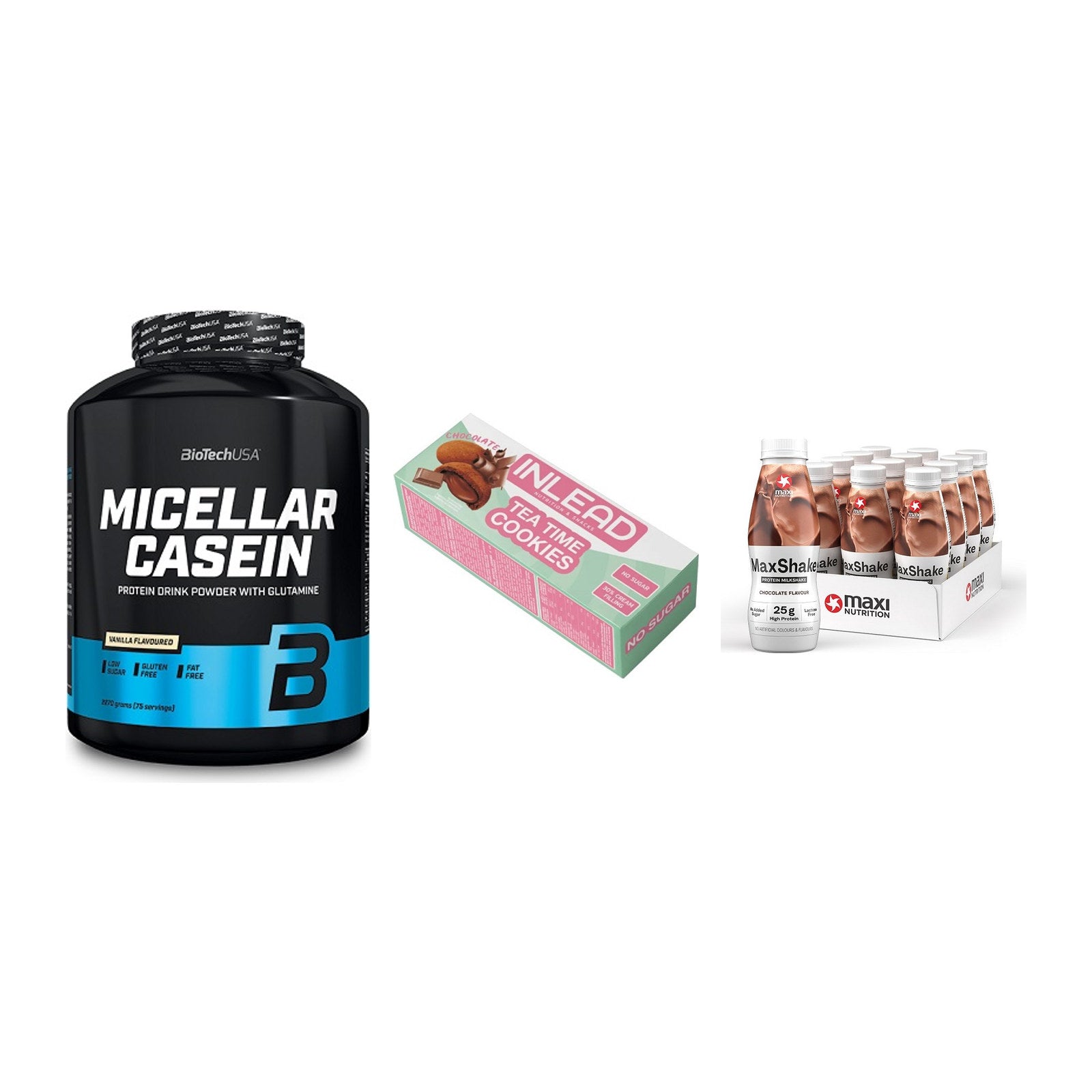 Schokolade Geschmacks-Trio: BioTech + 3× INLEAD Tea + 2× MaxiNutritio – alle enthaltenen Artikel