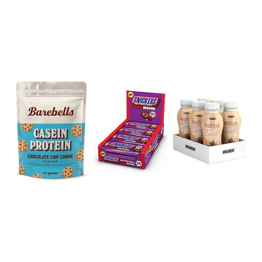 Schokolade Geschmacks-Trio: Barebells + 3× Snickers + 2× Weider PROTE – alle enthaltenen Artikel