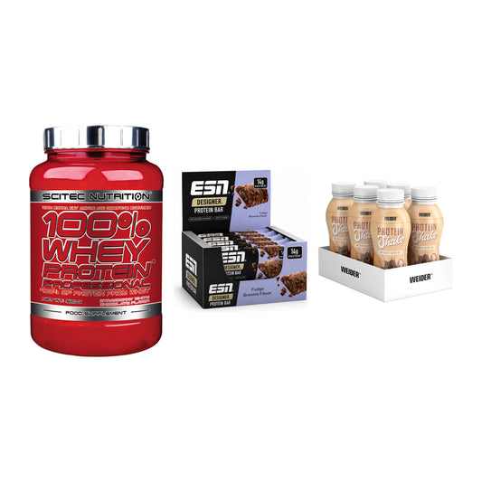 Schokolade Geschmacks-Trio: Scitec 100% + 3× ESN Designer + 1 weitere – alle enthaltenen Artikel