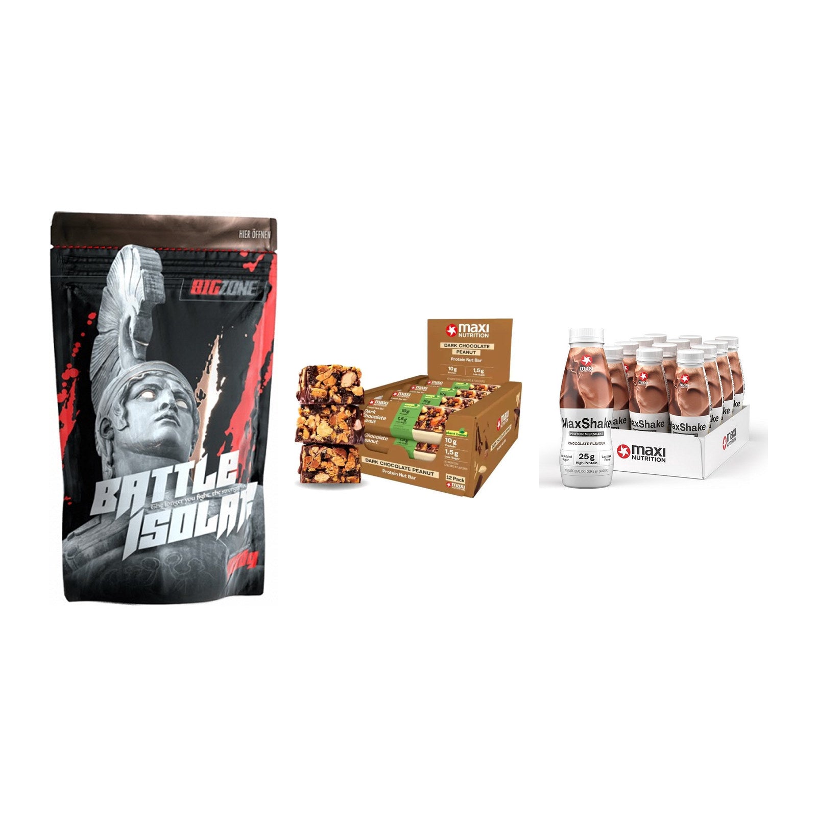 Schokolade Geschmacks-Trio: Big Zone + 3× MaxiNutrition + 1 weitere – alle enthaltenen Artikel