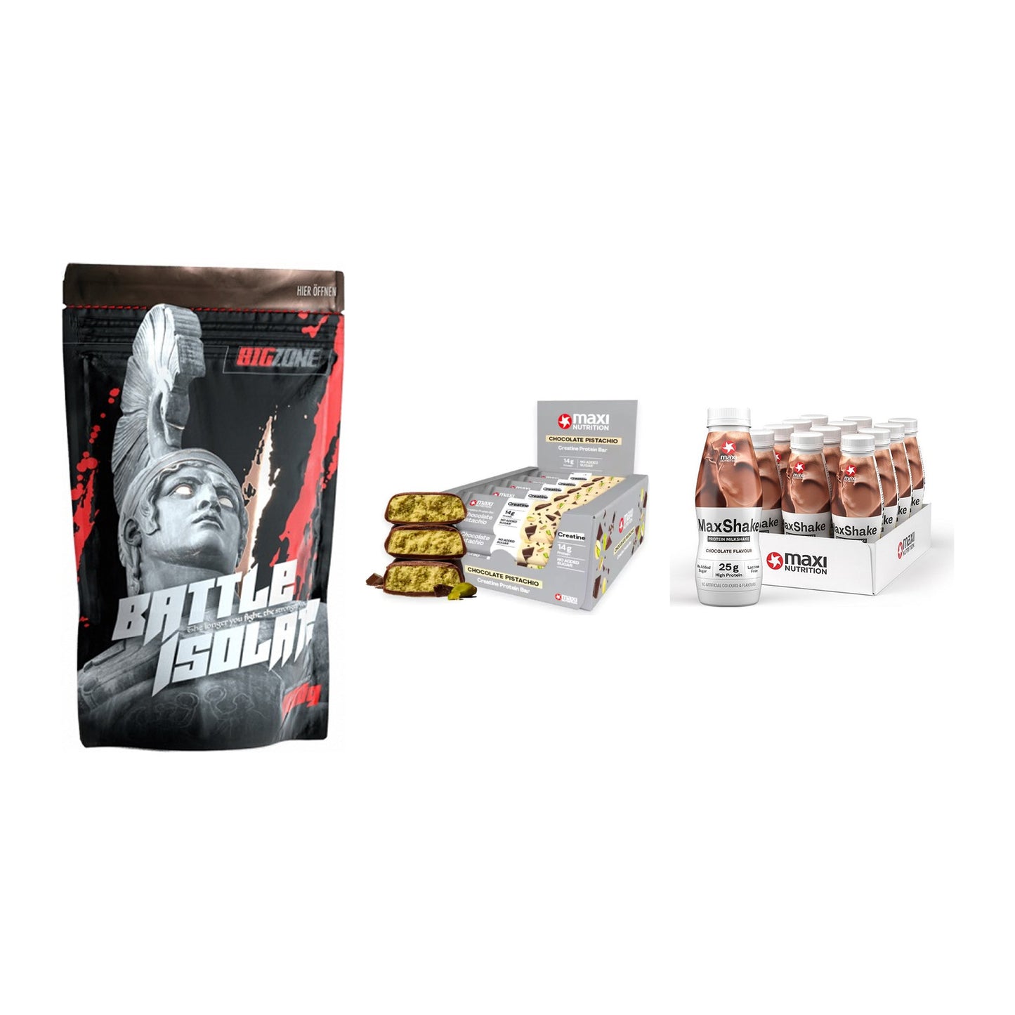 Schokolade Geschmacks-Trio: Big Zone + 3× MaxiNutrition + 1 weitere – alle enthaltenen Artikel