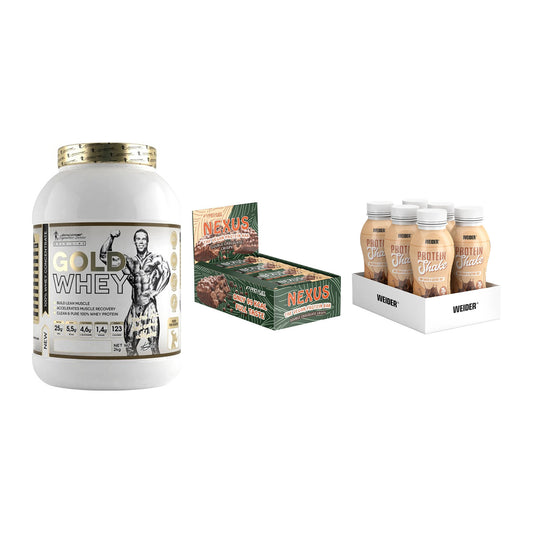 Schokolade Geschmacks-Trio: Kevin Levrone Gold Whey + 2 weitere – alle enthaltenen Artikel