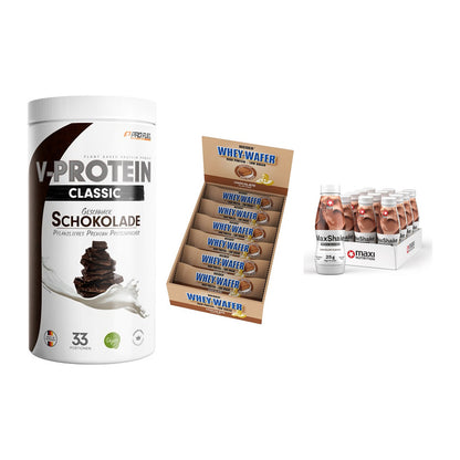 Schokolade Geschmacks-Trio: ProFuel + 3× Weider Whey + 2× MaxiNutritio – alle enthaltenen Artikel