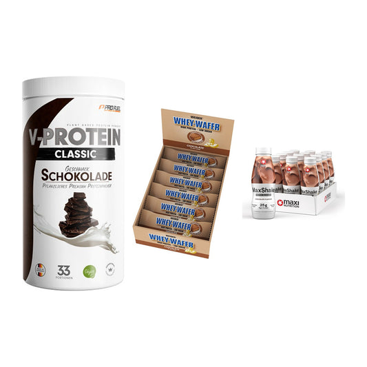 Schokolade Geschmacks-Trio: ProFuel + 3× Weider Whey + 2× MaxiNutritio – alle enthaltenen Artikel