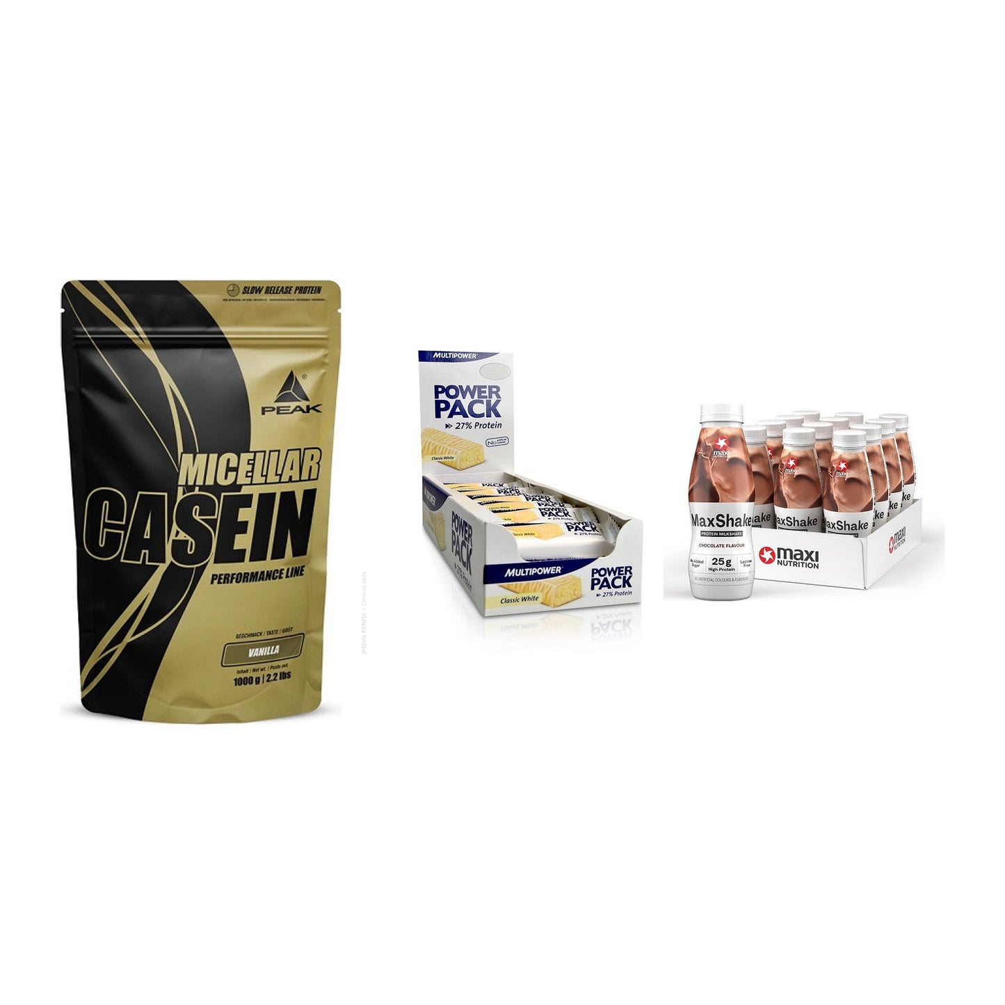 Schokolade Geschmacks-Trio: Peak Micellar + 3× Multipower + 1 weitere – alle enthaltenen Artikel