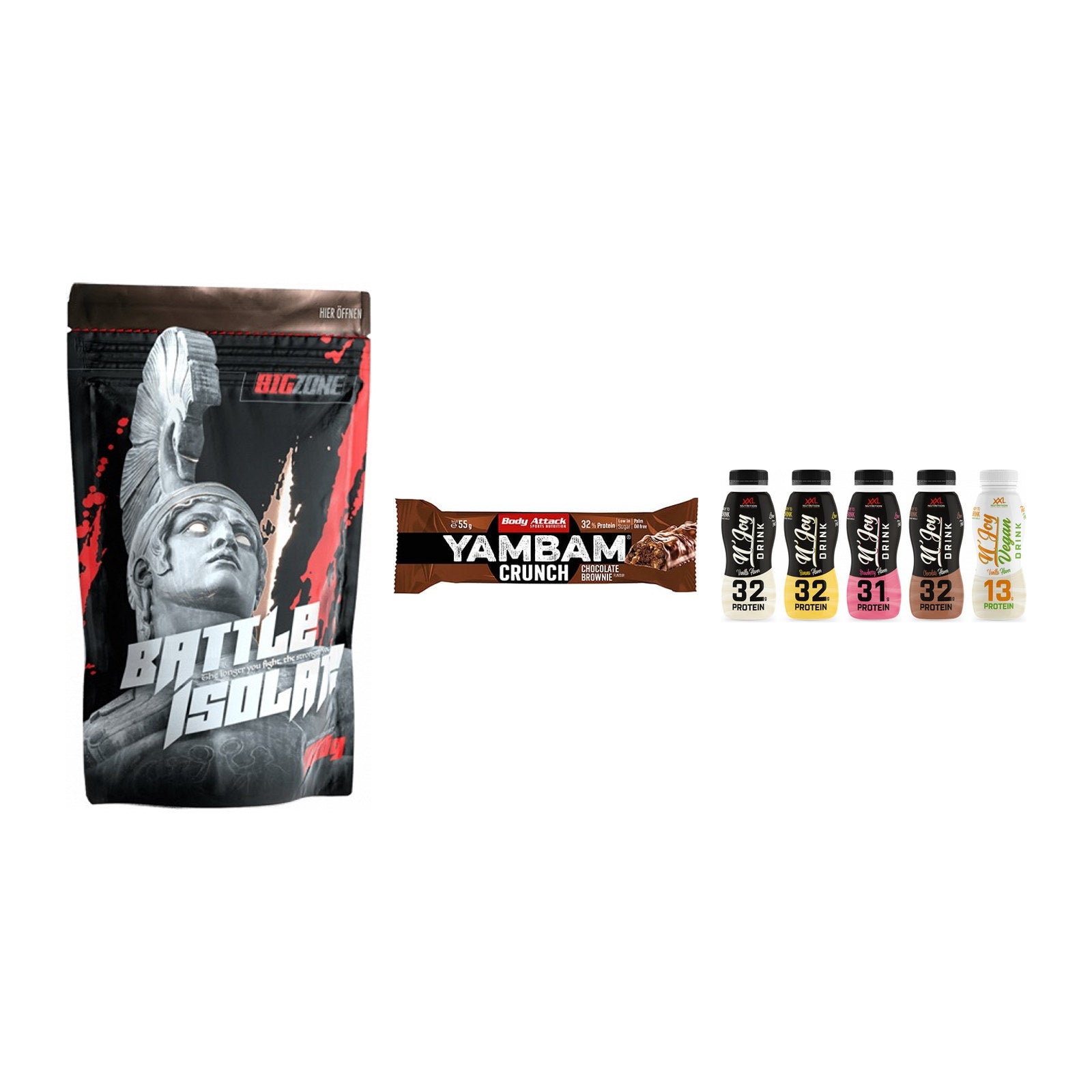 Schokolade Geschmacks-Trio: Big Zone + 3× Body Attack + 1 weitere – alle enthaltenen Artikel