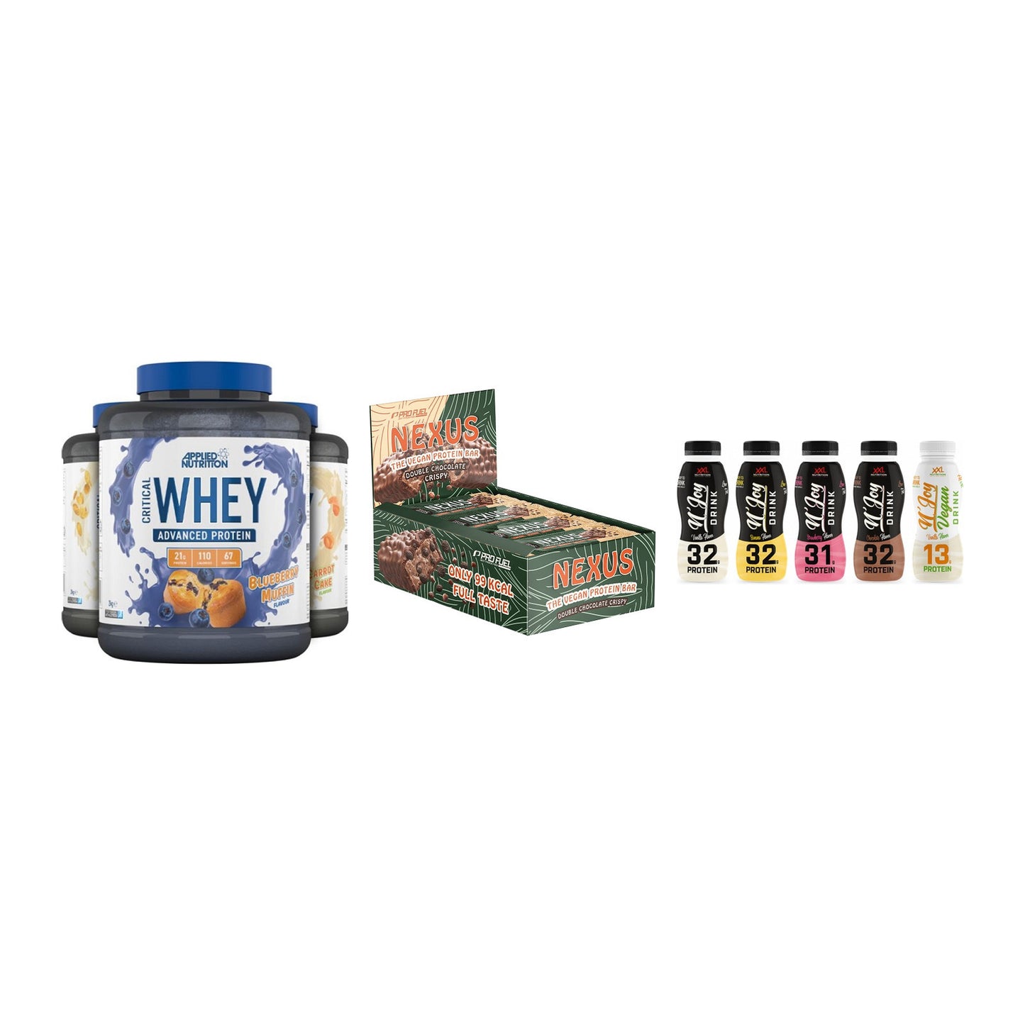 Schokolade Geschmacks-Trio: Applied + 3× ProFuel + 2× XXL Nutritio – alle enthaltenen Artikel