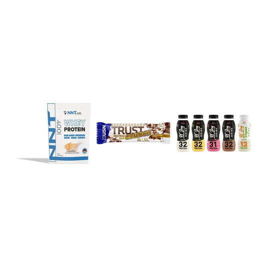 Schokolade Geschmacks-Trio: NNT Whey + 3× USN TRUST + 2× XXL Nutritio – alle enthaltenen Artikel