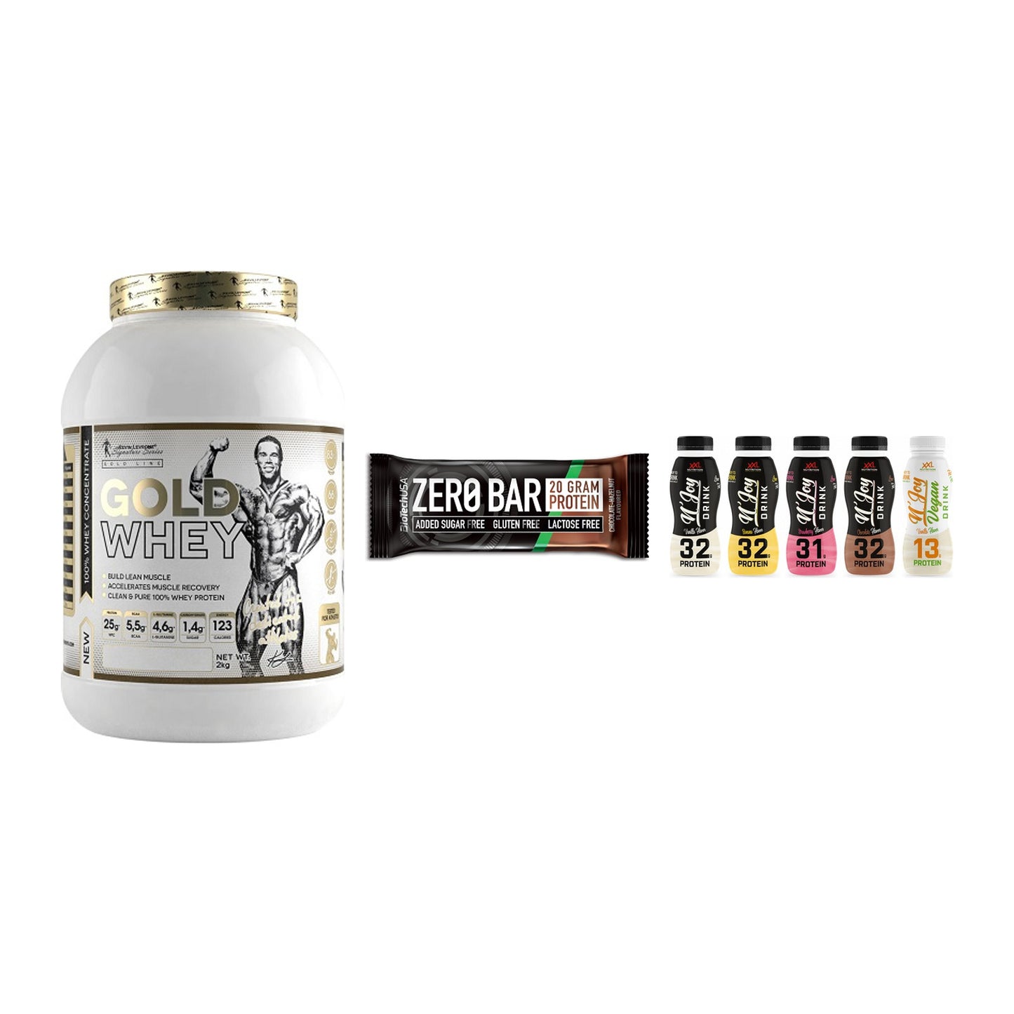 Schokolade Geschmacks-Trio: Kevin Levrone Gold Whey + 2 weitere – alle enthaltenen Artikel