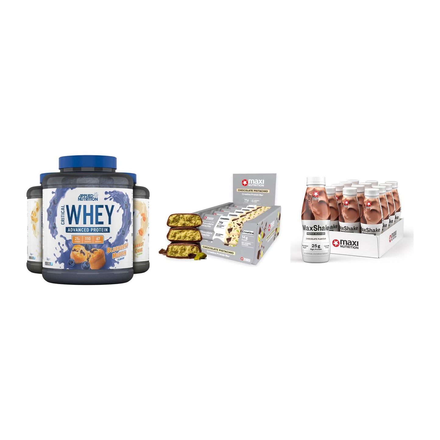 Schokolade Geschmacks-Trio: Applied + 3× MaxiNutrition + 1 weitere – alle enthaltenen Artikel