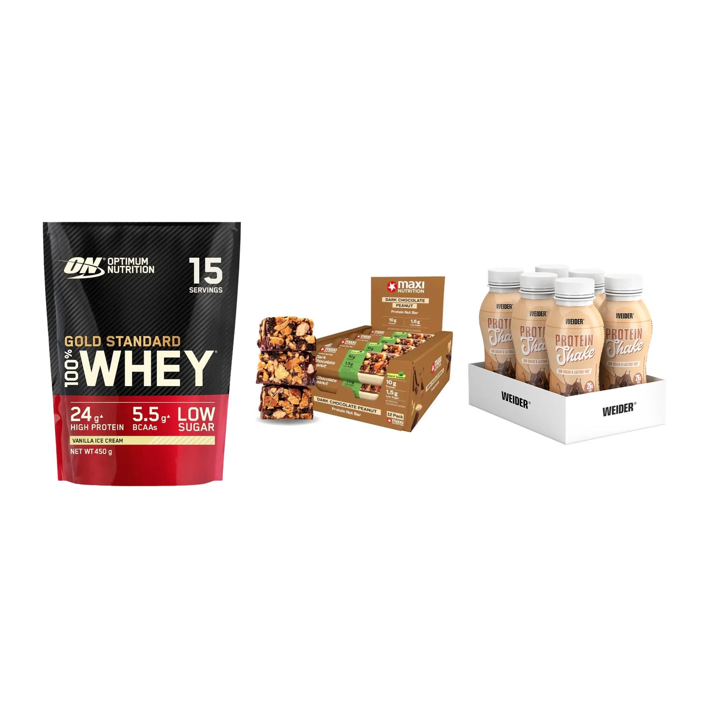 Schokolade Geschmacks-Trio: ON Whey Gold Standard + 2 weitere – alle enthaltenen Artikel