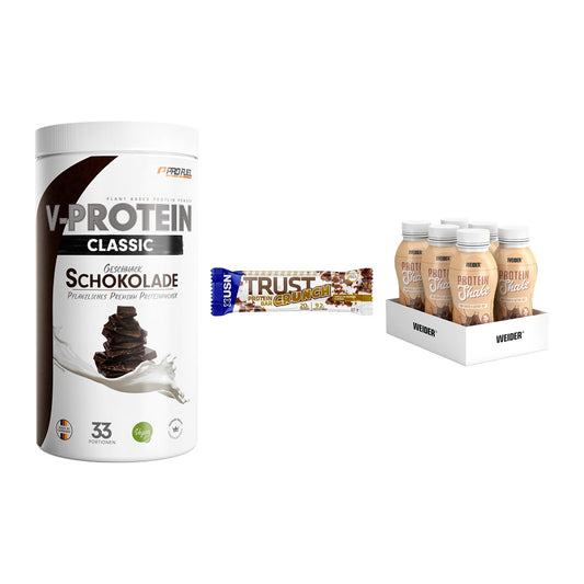 Schokolade Geschmacks-Trio: ProFuel + 3× USN TRUST + 2× Weider PROTE – alle enthaltenen Artikel