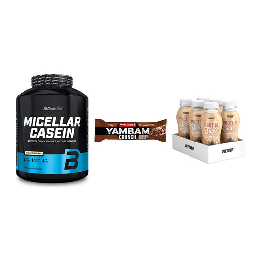 Schokolade Geschmacks-Trio: BioTech + 3× Body Attack + 2× Weider PROTE – alle enthaltenen Artikel